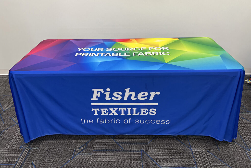 A Fisher Textiles-branded table cover made with ET9708 Heavy Knit.