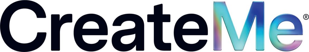 Stylized "CreateMe" logo featuring bold black text with an iridescent gradient effect on the "Me" portion.