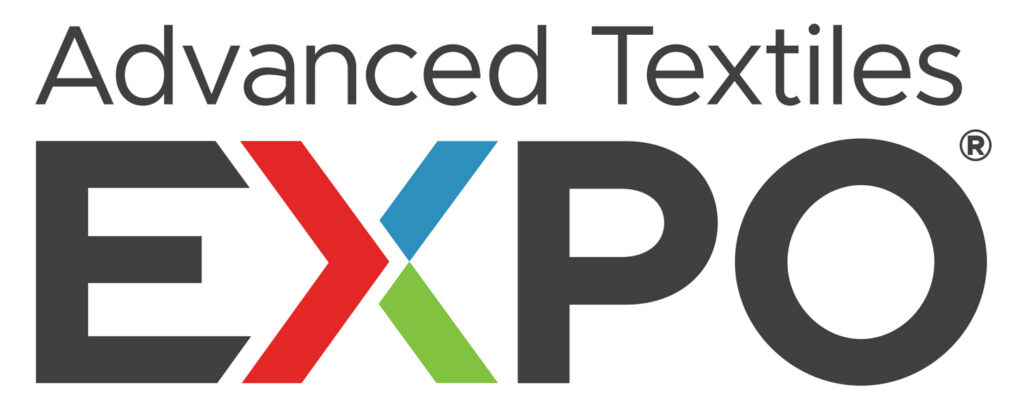 Logo featuring the word "EXPO" in bold letters with red, blue, and green accents, and the phrase "Advanced Textiles" above in gray.